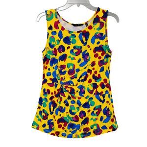 IMAN Colorful Top Size XS Gathered Front Sleeveless Yellow, Blue and Red NWT